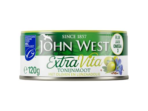 JOHN WEST Tonijnmoot Extra Vita met Olijven en Lijnzaadolie MSC 6x120gr | 120gr 1